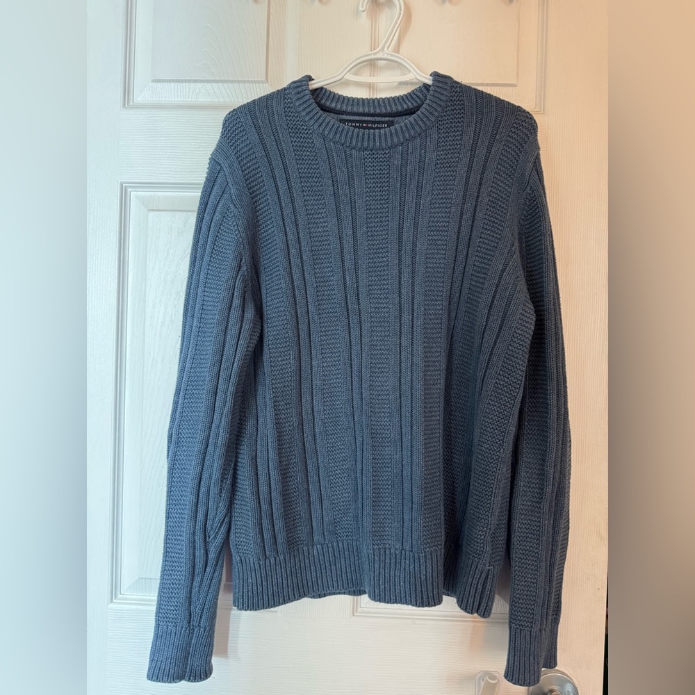 Tommy Hilfiger Blue Crewneck Sweater with Cable Knit Design